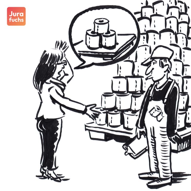 Jurafuchs Illustration zum Toilettenpapier-Fall (LG Hanau NJW 1979, 721): Lehrerin bestellt versehentlich zu viele Toilettenpapierrollen.