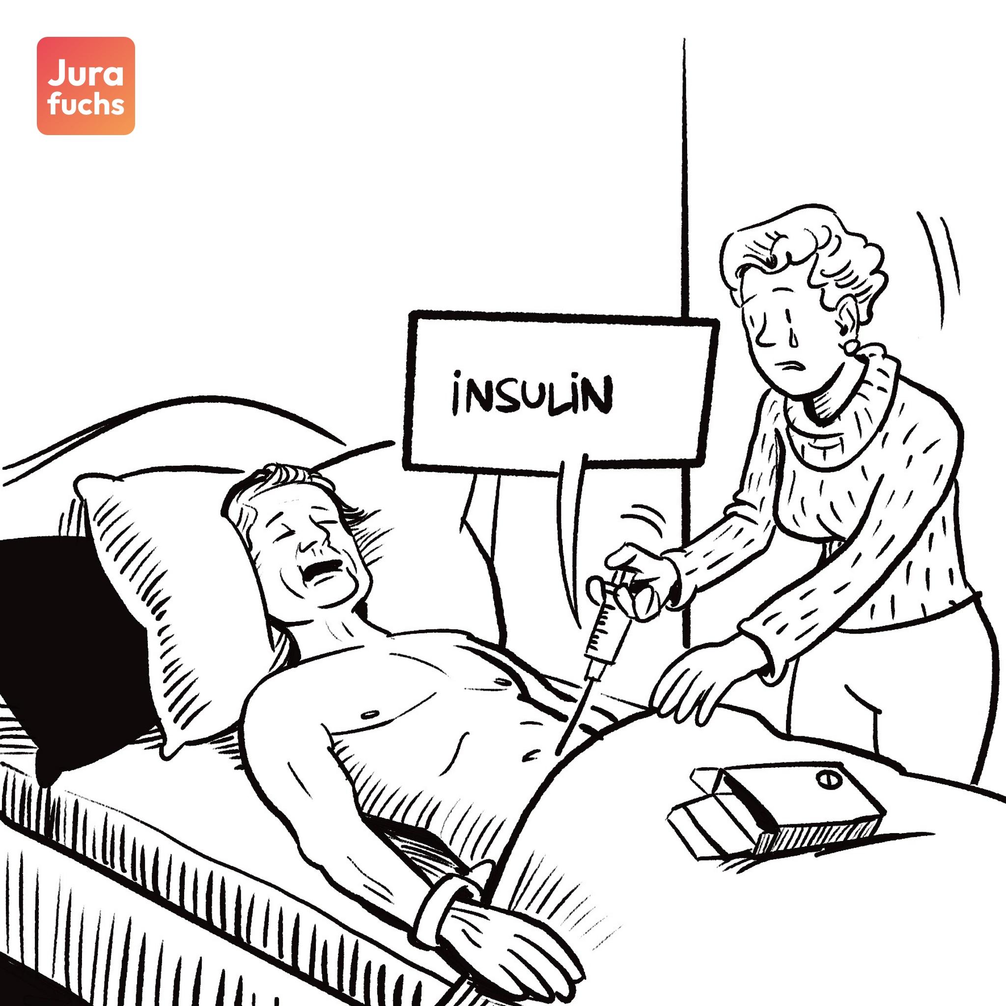 Eine Frau injiziert ihrem krank im Bett liegenden Ehemann Insulin. 