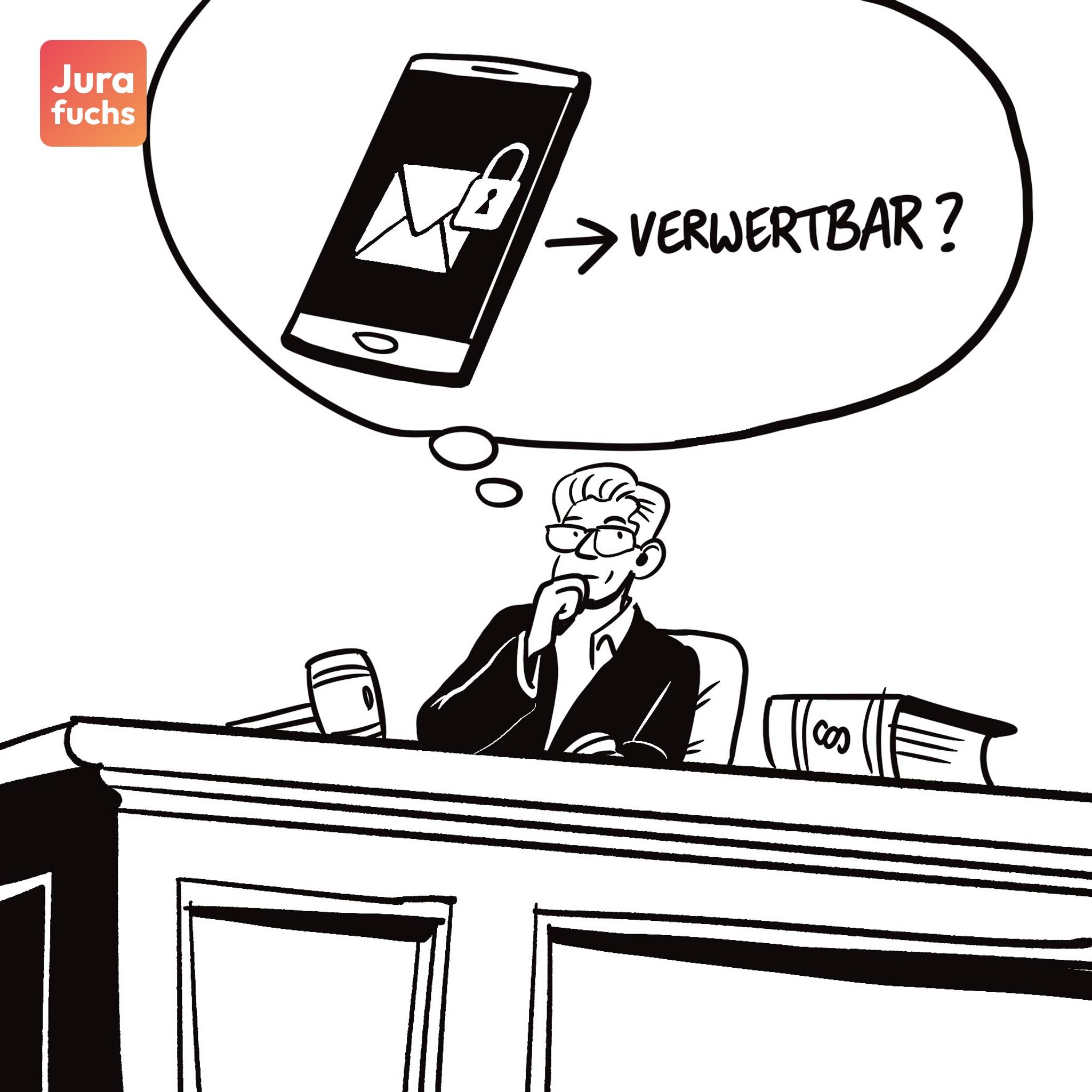 Jurafuchs Illustration: Ein Richter fragt sich, ob Daten von einem verschlüsselten Chat-Anbieter verwertbar sind. 